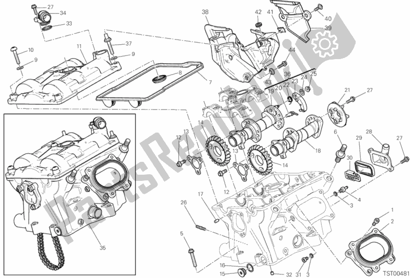 Alle onderdelen voor de Verticale Cilinderkop - Timing van de Ducati Superbike 1199 Panigale 2013
